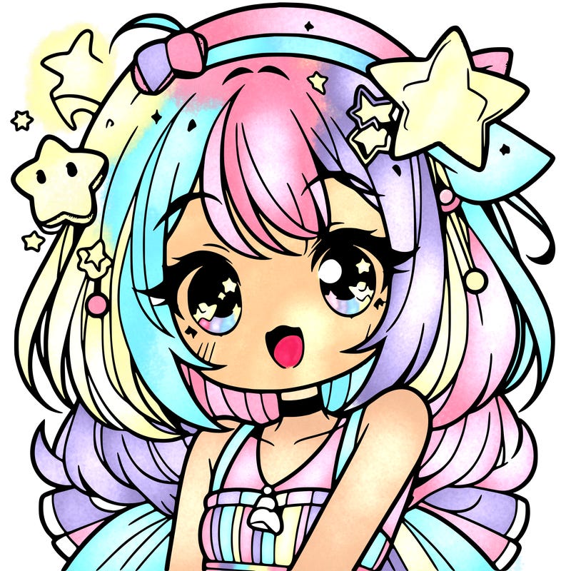 cute anime girl with star accessories
