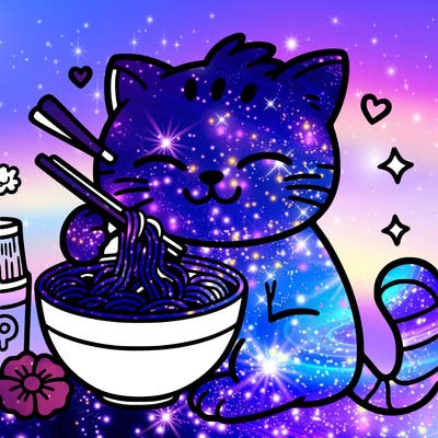 cat with ramen