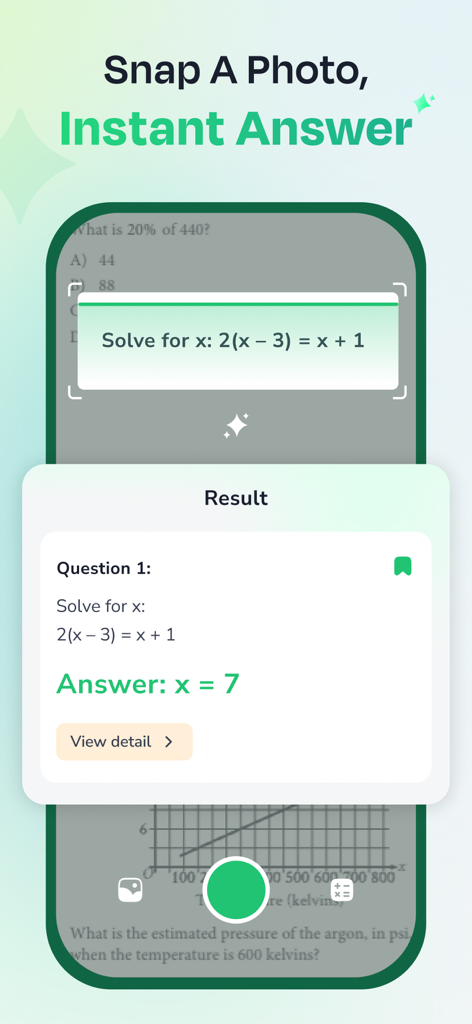 AI Math Solver App - SolveMate - SolveMate app screen showing the snap a photo feature for instant math solutions and step-by-step answers