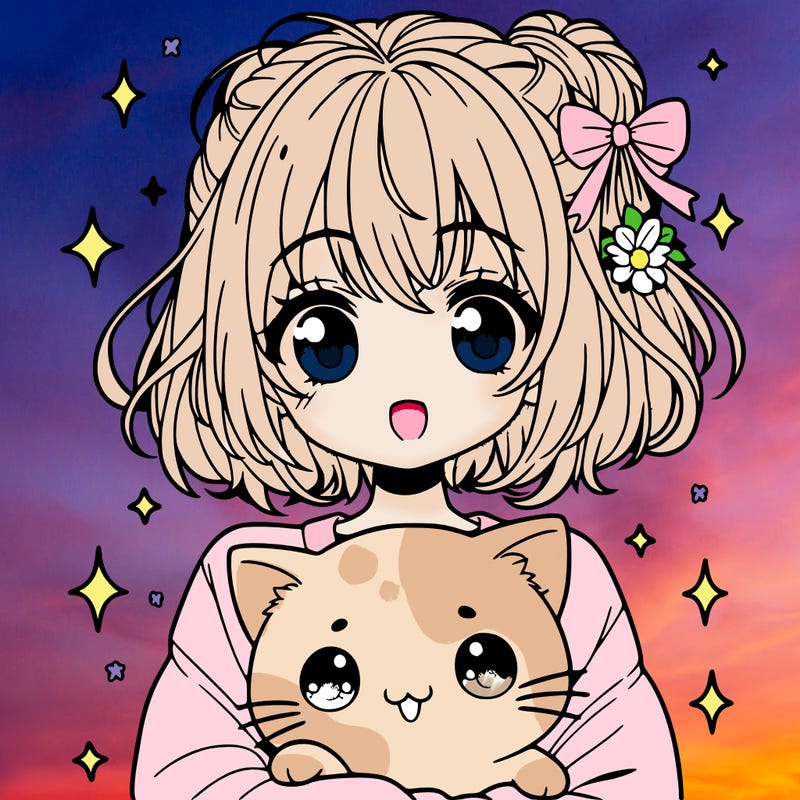 manga girl with kawaii cat