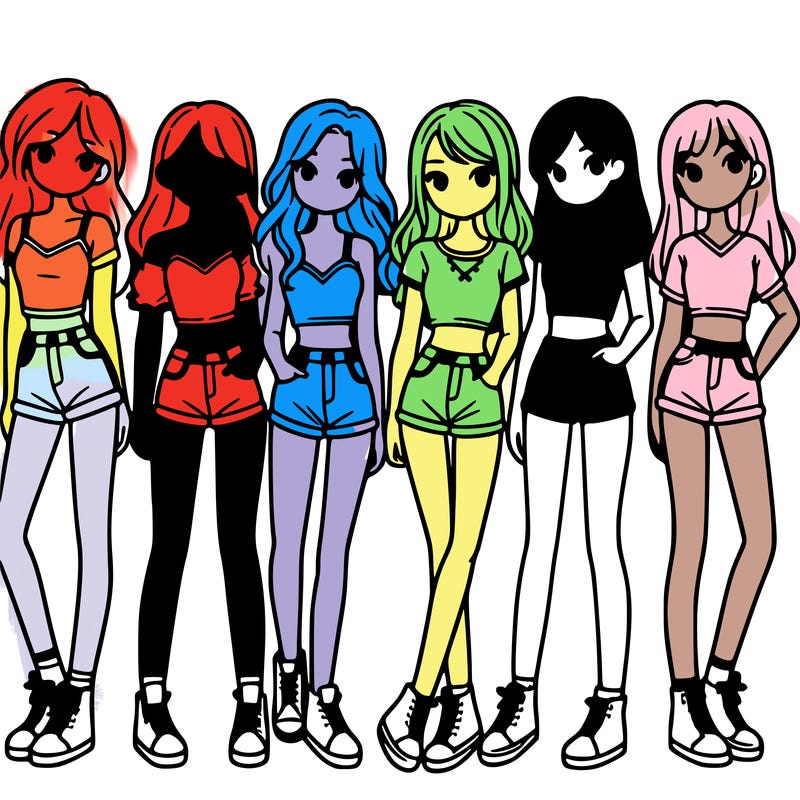 a group of girls wearing crop tops and shorts
