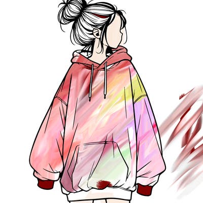 realistic girl with a oversized sweatshirt on and a bun