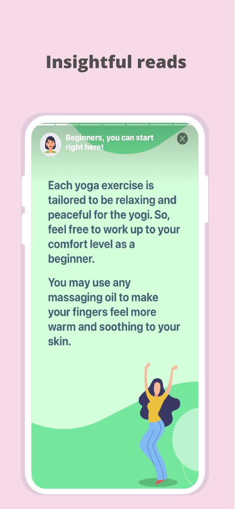 A beginner guide within the facial yoga app explaining relaxation and oil use for exercises