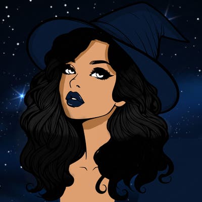 realistic witch girl with wavy hair and lips