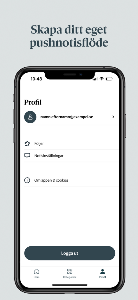 TTELA - The profile screen of the TTELA news app showing notification and account settings.