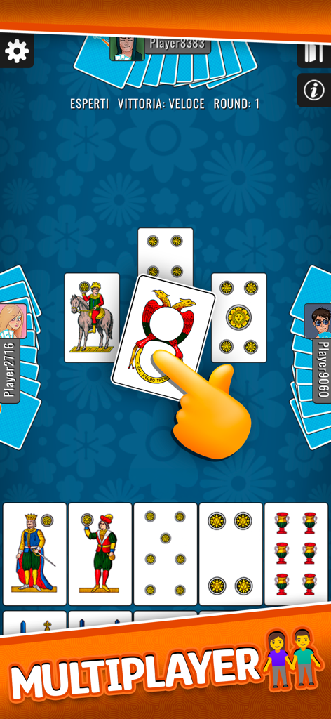 Traversone Più - Card Games - Gameplay di Traversone Più che mostra una partita multigiocatore con carte tradizionali italiane