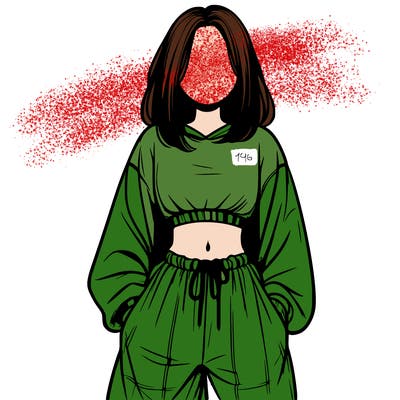 realistic girl faceless with baggy pants and a crop top