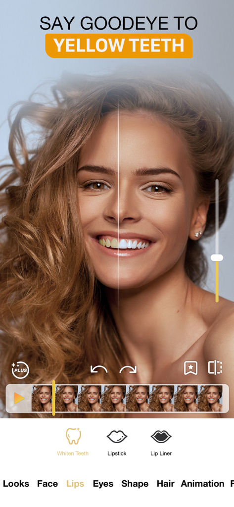 Perfect365 Video Makeup Editor - Before and after comparison of the video teeth whitening tool in Perfect365