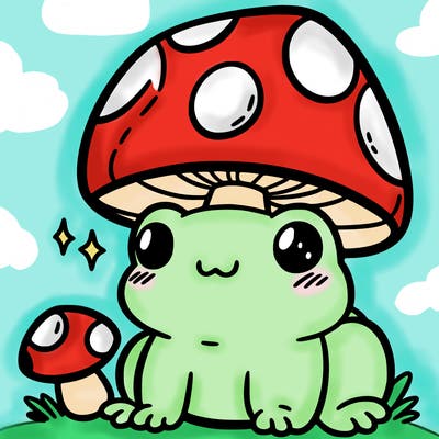a cute frog with a mushroom hat