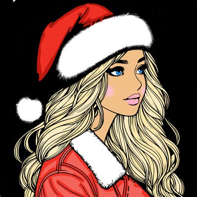 realistic girl in santa hat