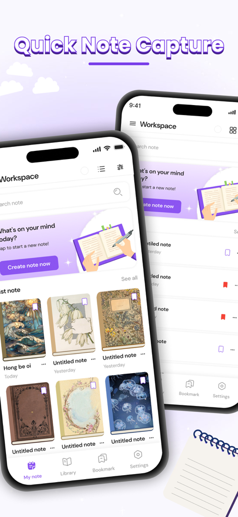 Scribly: Easy Note Taking - Scribly app interface for quick note taking with aesthetic journal covers