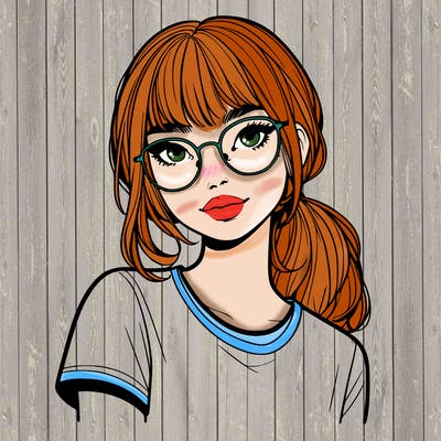 realistic girl with freckles and clear glasses