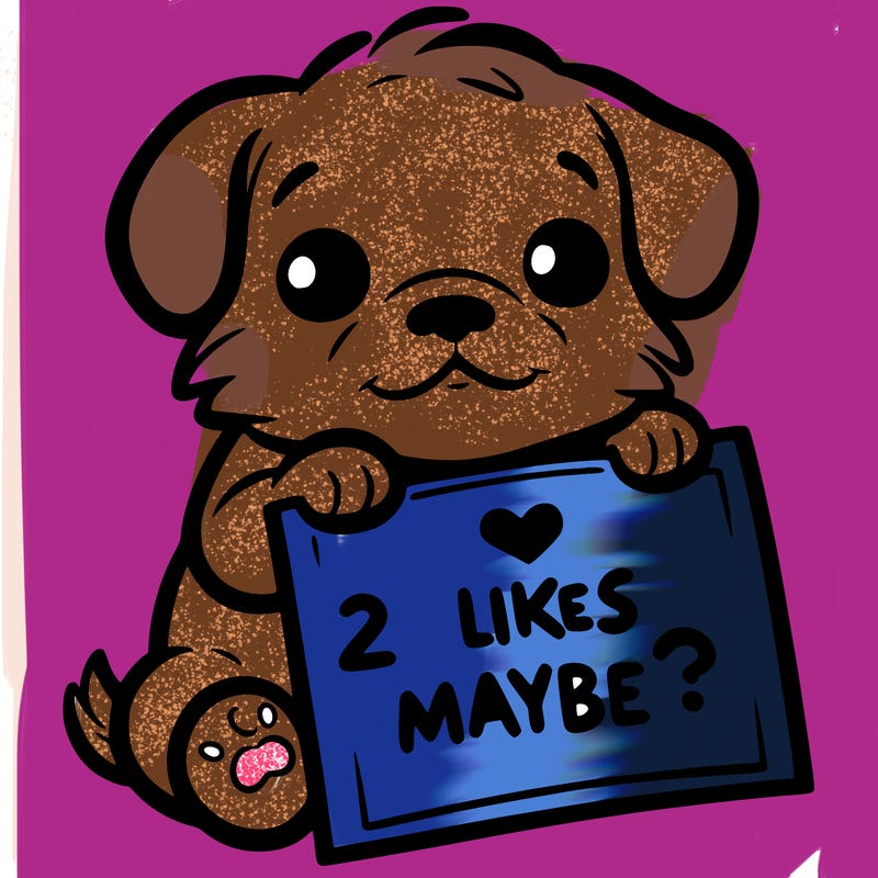 a puppy holding a sign that says 2 likes maybe?