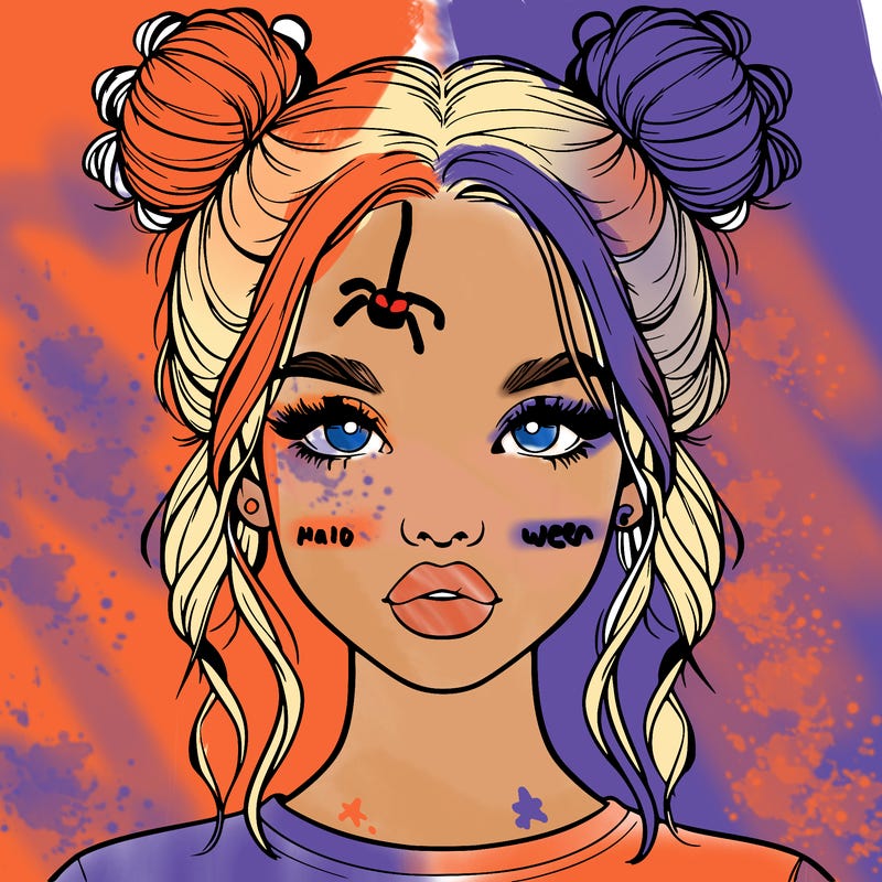 realistic girl with two buns in hair and lips