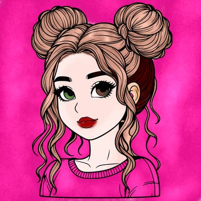 realistic girl with two buns in her hair