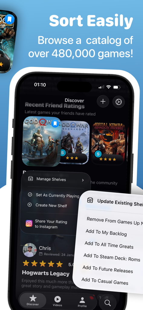 GameBox: Game Collection Log - GameBox app interface showing game library organization and shelf management options
