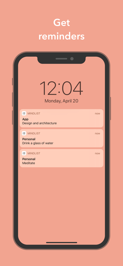 Mindlist — To Do List & Tasks - iPhone lock screen showing task reminders and notifications from the Mindlist app