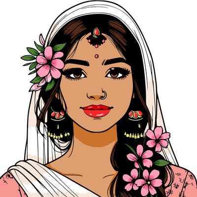 realistic girl with flowers