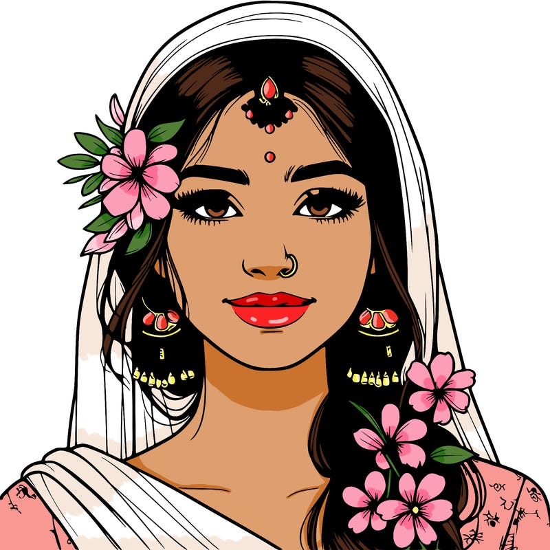 realistic girl with flowers