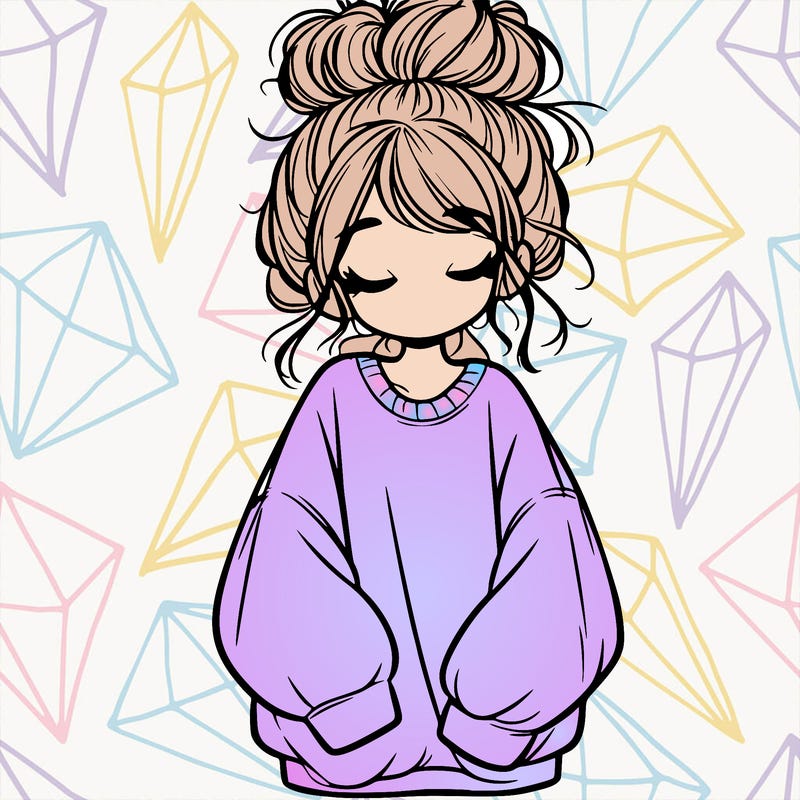 girl with baggy sweatshirt and messy bun
