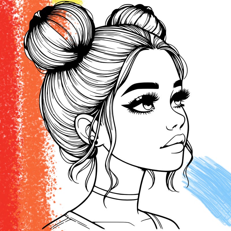 realistic girl with buns on the top of her head