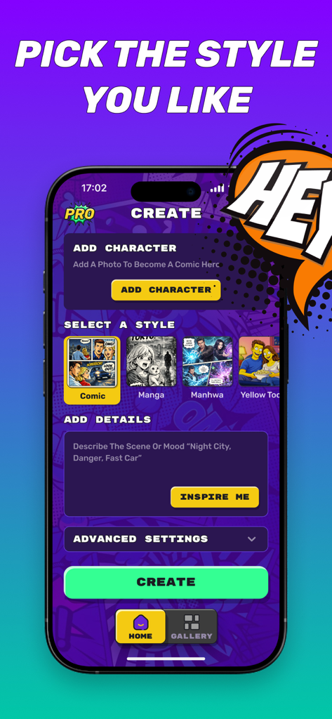 ComiX: AI Comics Book Maker - Smartphone displaying the ComiX app interface for selecting AI comic book styles like Manga and Manhwa
