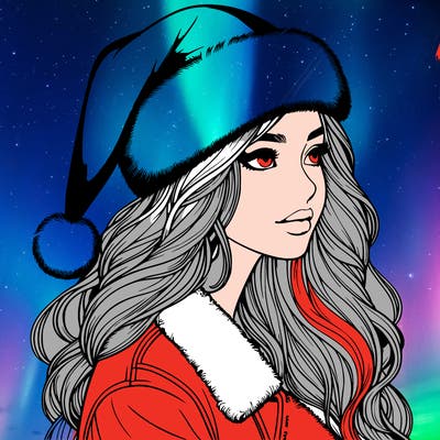 realistic girl in santa hat