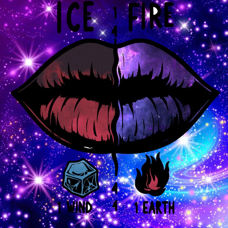 realistic lip split in fourth . 1 fourth ice 1 fire 1wind 1 earth