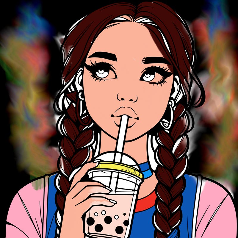 realistic girl with braided hair drinking boba