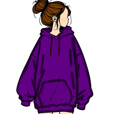realistic girl with a oversized sweatshirt on and a bun