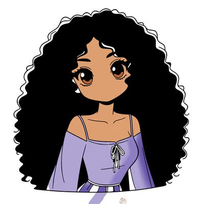 a black anime girl with long afro hair