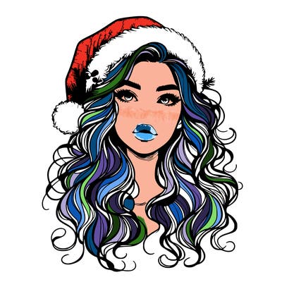 realistic christmas girl with wavy hair and lips