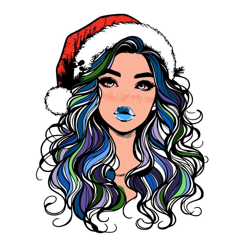 realistic christmas girl with wavy hair and lips