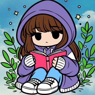 girl in oversized hoodie reading a book