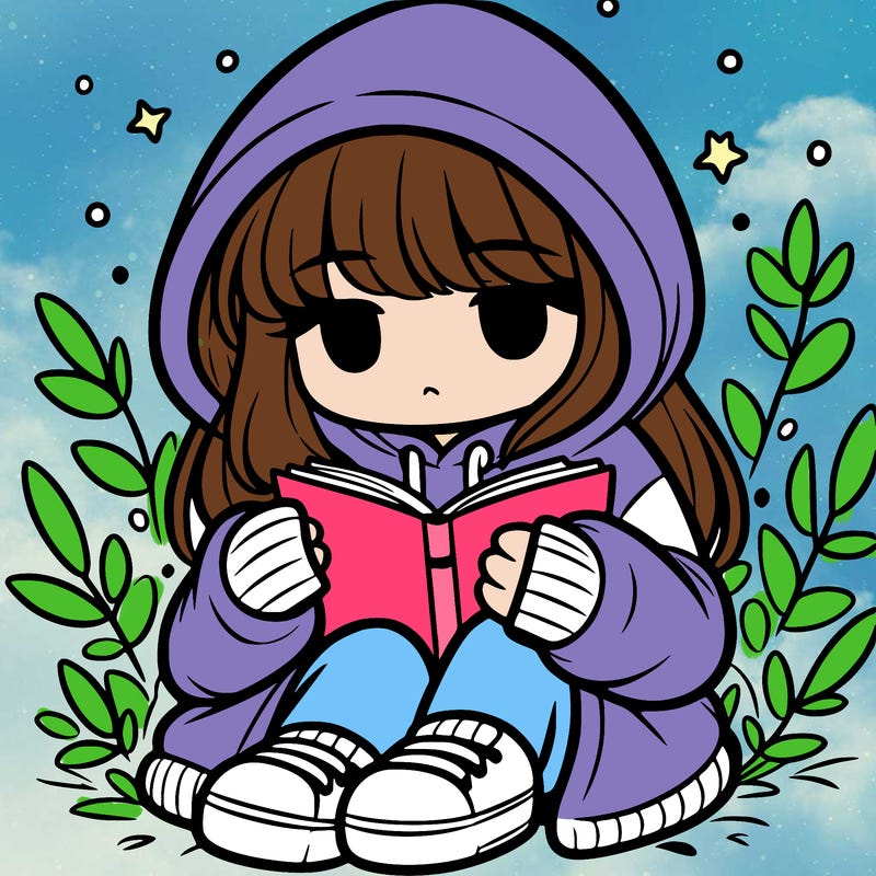 girl in oversized hoodie reading a book