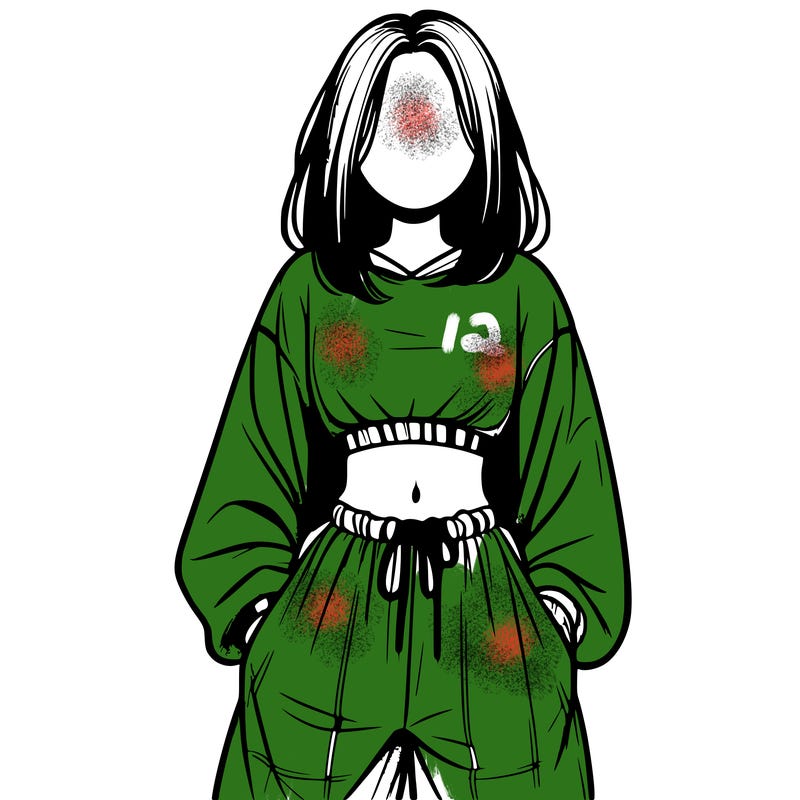 realistic girl faceless with baggy pants and a crop top