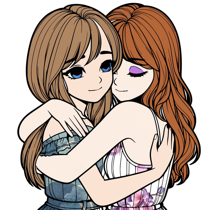 realistic girls hugging