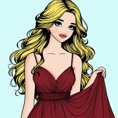 realistic girl in flowy silky prom dress