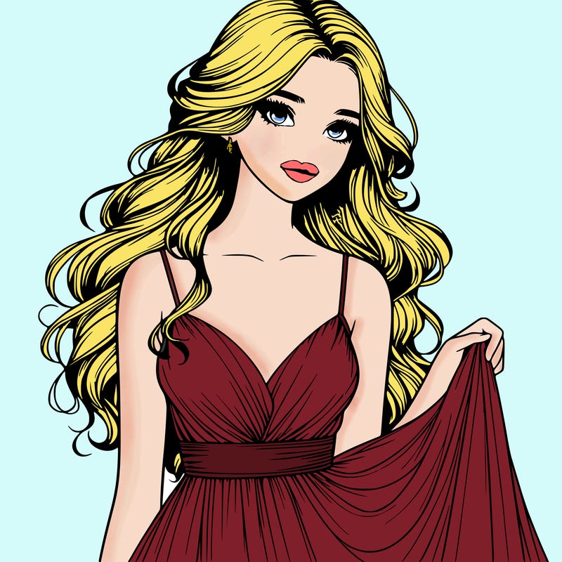 realistic girl in flowy silky prom dress