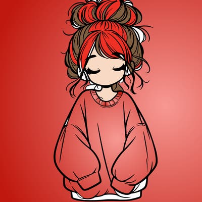 girl with baggy sweatshirt and messy bun
