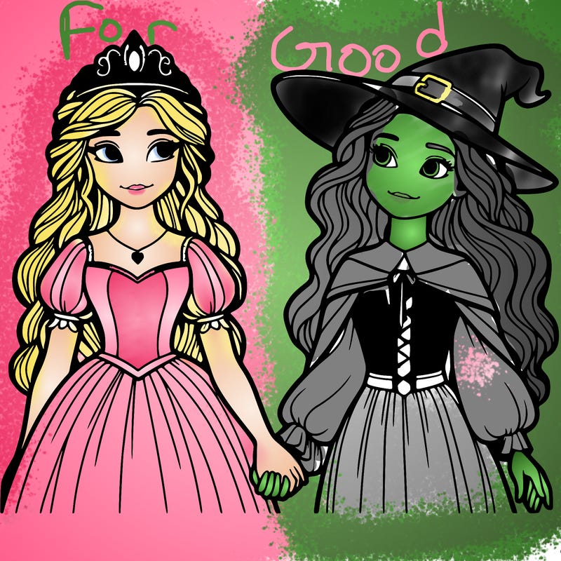 a princess and a witch holding hands realistic