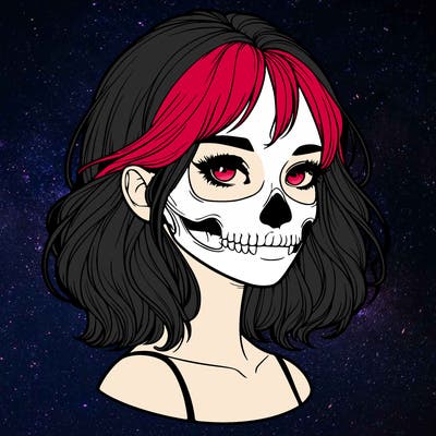 realistic girl with skull