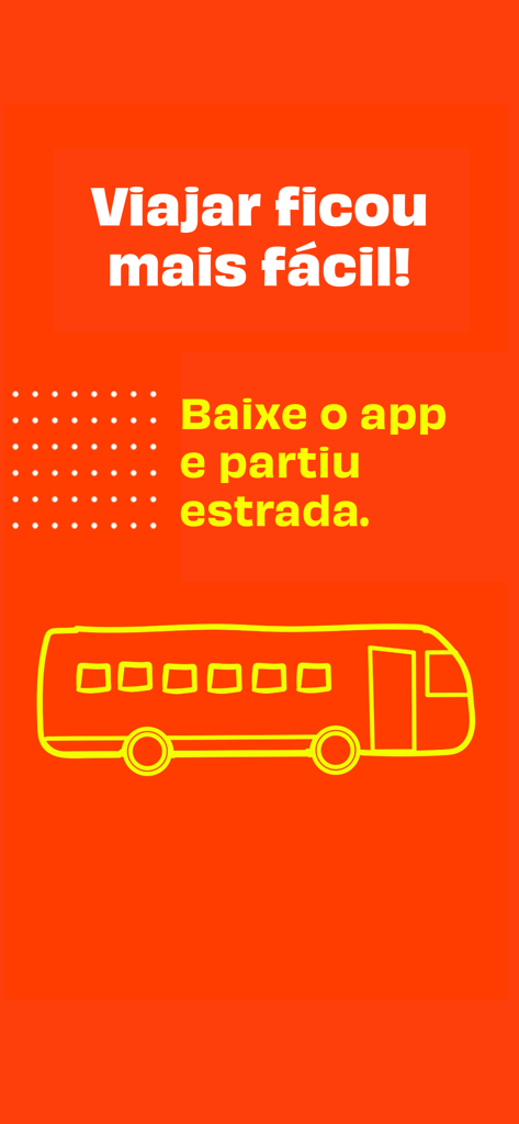 Pantalla promocional de la app wemobi con fondo naranja que presenta una ilustración de autobús amarillo y texto en portugués.