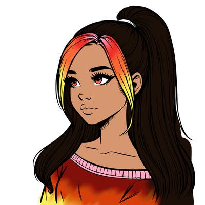 realistic girl with a high ponytail