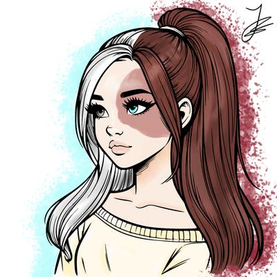 realistic girl with a high ponytail