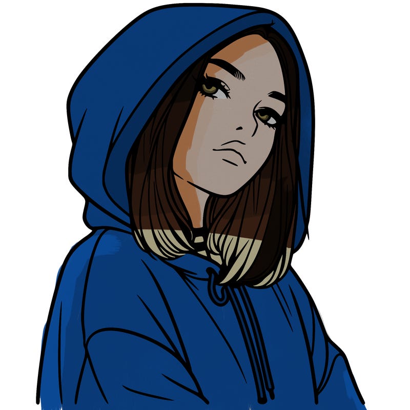 a realistic girl in a hoodie