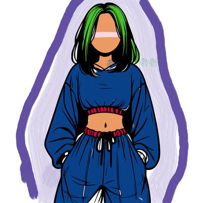realistic girl faceless with baggy pants and a crop top