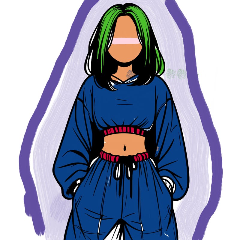 realistic girl faceless with baggy pants and a crop top