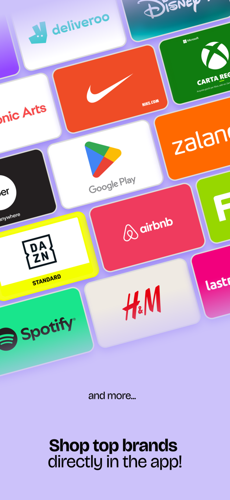 Satispay: Pay and invest - A collection of major brand logos available for shopping directly through the Satispay app