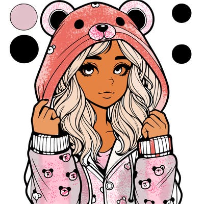 realistic girl in a animal pjs hoodie